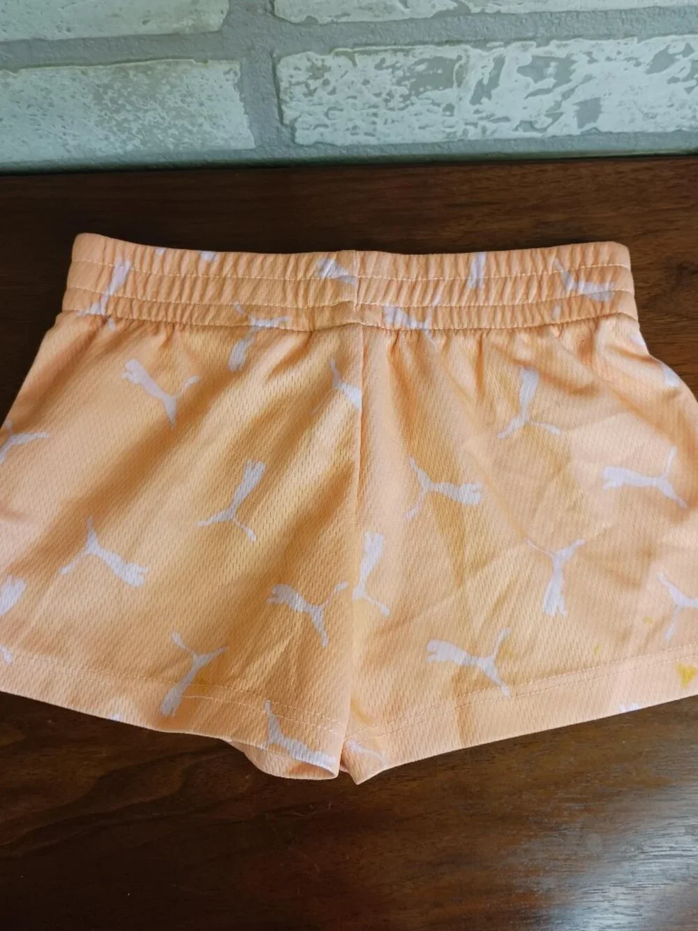 Puma Girls 24M Shorts Orange Graphic Logo Athletic Bottoms Activewear